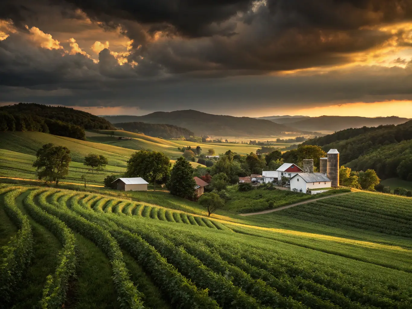 A diverse landscape showing various sustainable farming practices implemented by Green Africa, highlighting the environmental benefits.